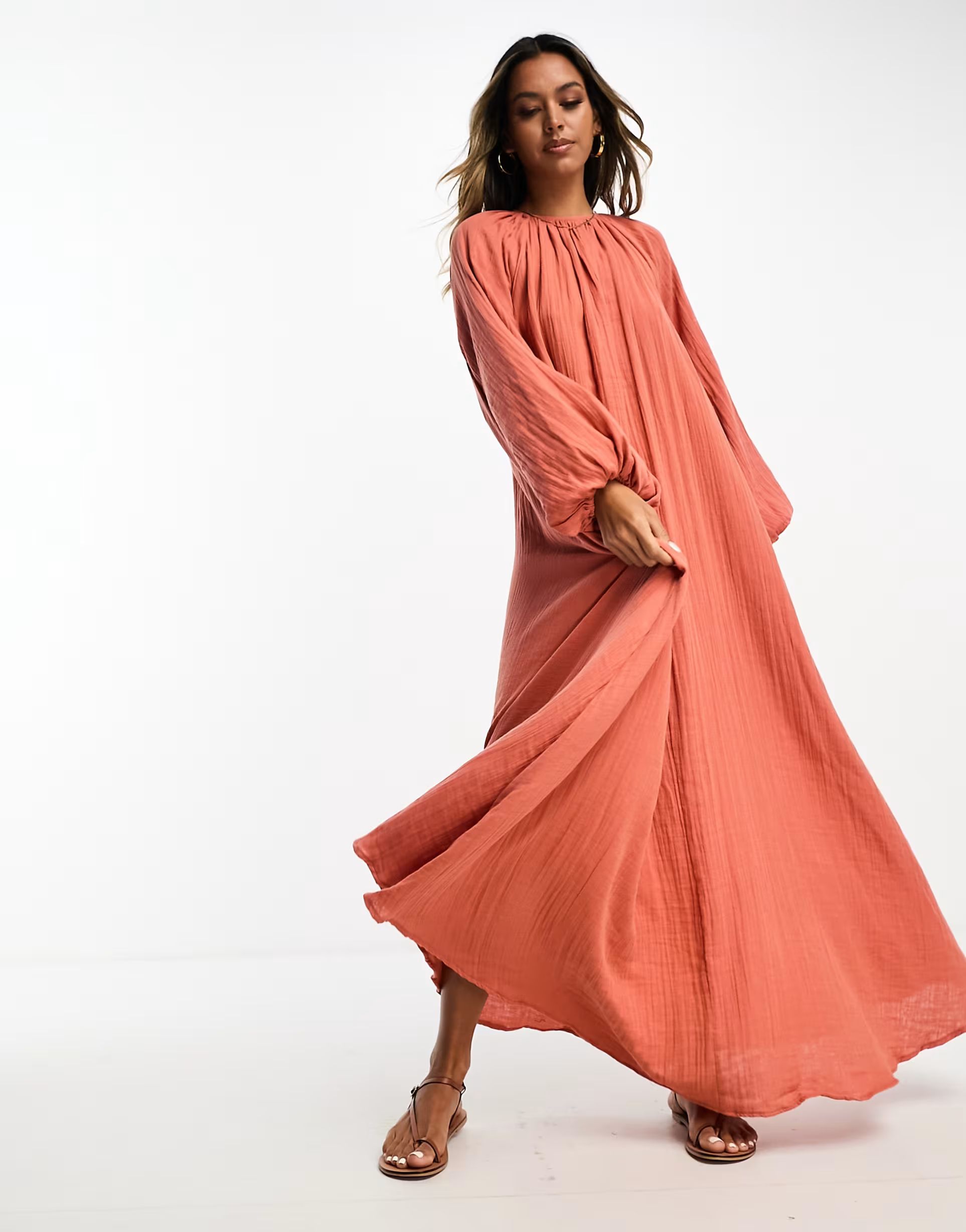 ASOS DESIGN double cloth trapeze maxi dress in rust | ASOS (Global)