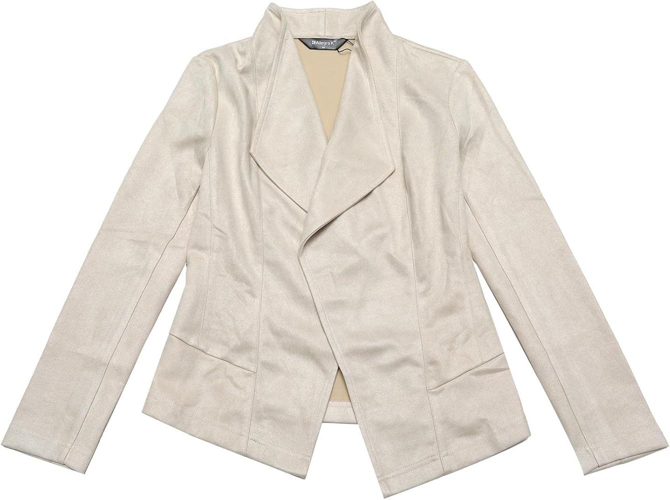Allegra K Women's Faux Suede Jacket Open Front Lapel Draped Outwear Cardigan | Amazon (US)