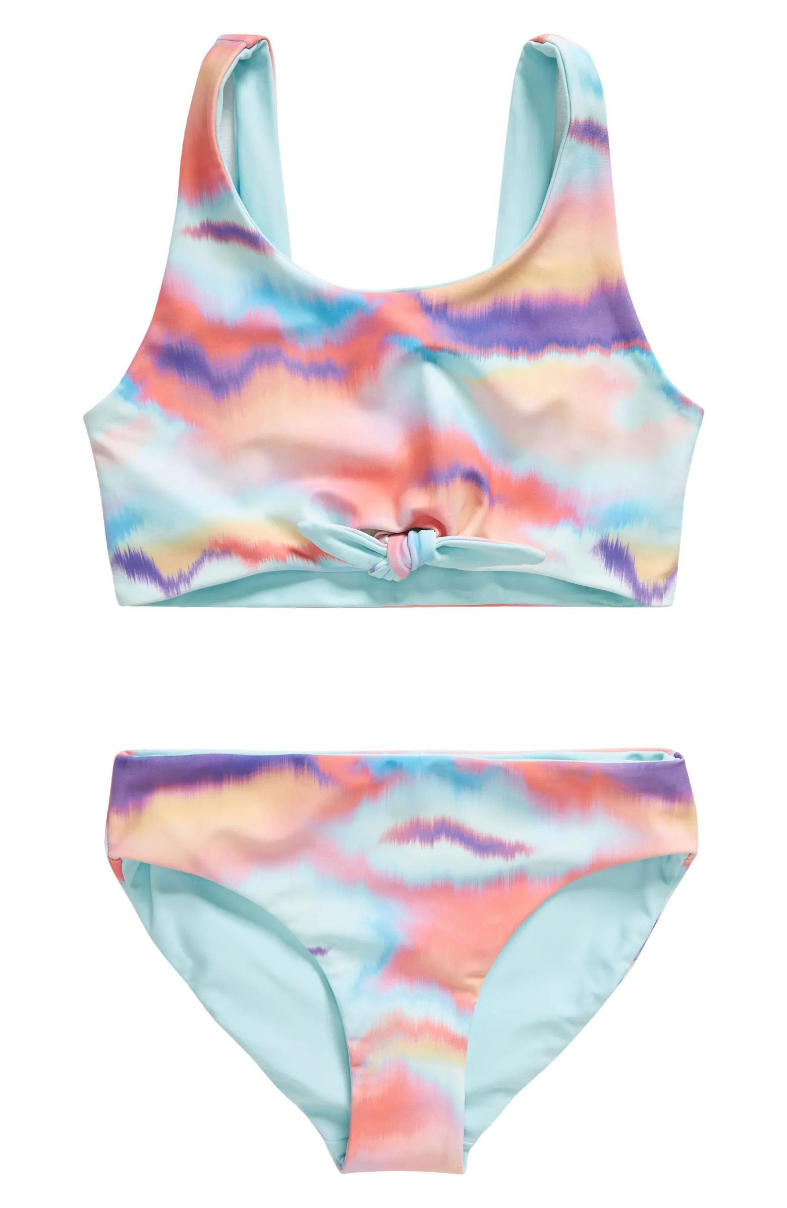 Kids' Tie Front Reversible Two-Piece Swimsuit | Nordstrom