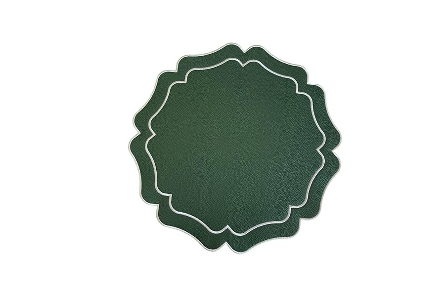 PNR Decor Vista Green Faux Leather Scalloped Edge Round Set of 1 Embroidered PLACEMAT for Kitchen... | Amazon (US)