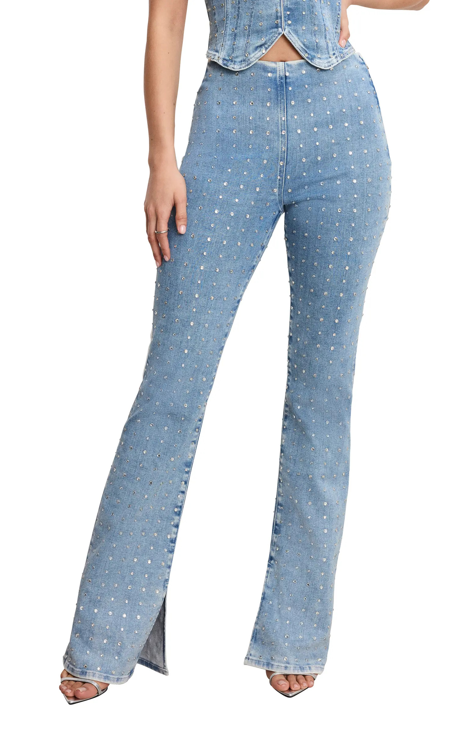Good American Dolly Crystal Denim Pants | Nordstrom | Nordstrom