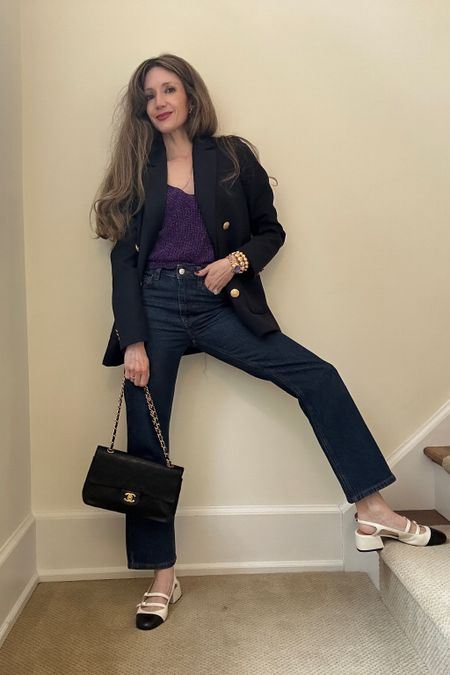 Cropped flare jeans TTS in dark wash denim, knit and blazer with Mary Jane paula babies from Sezane make for the perfect French girl outfit for work! Knit top, size down!

#LTKSeasonal #LTKStyleTip #LTKWorkwear