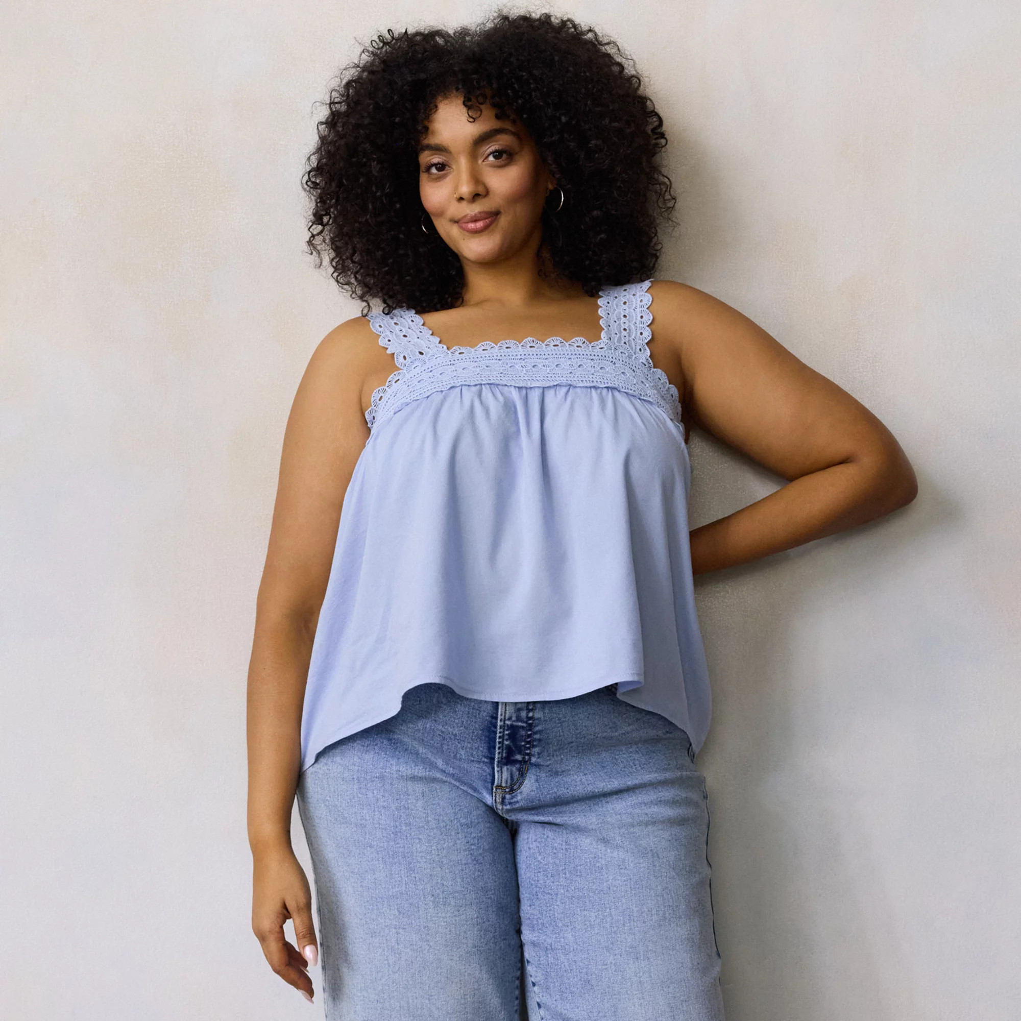 Plus Size LC Lauren Conrad Lace Trim Square Neck Tank Top | Kohl's