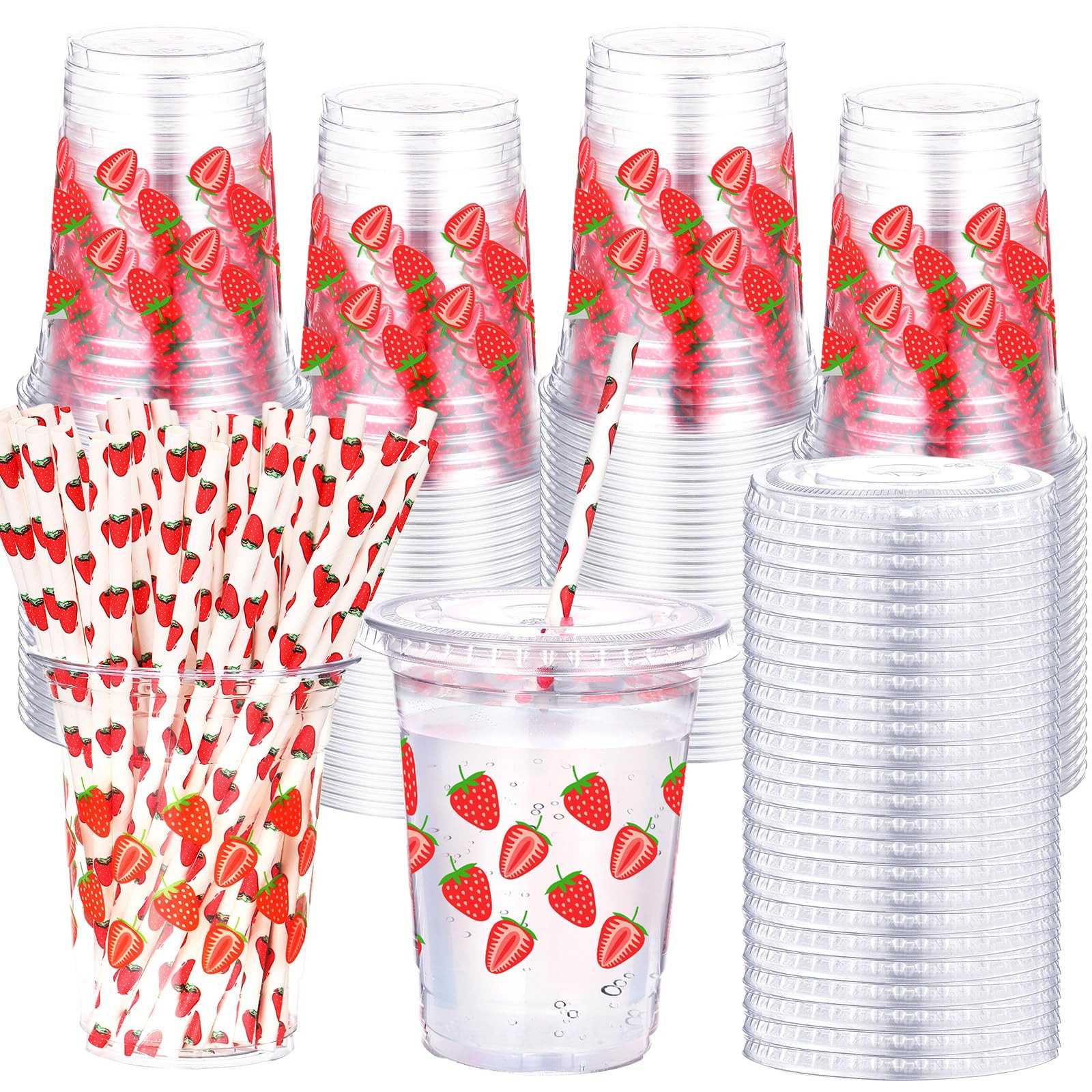 Yungyan 50 Sets Strawberry Theme Party Plastic Cups with Lids and Straws 16 oz Coffee Juice Drink... | Amazon (US)