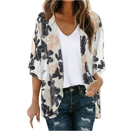 Reversible Long Coat Women s Floral Print Puff Sleeve Kimono Cardigan Loose Chiffon Cover Up Casual  | Walmart (US)