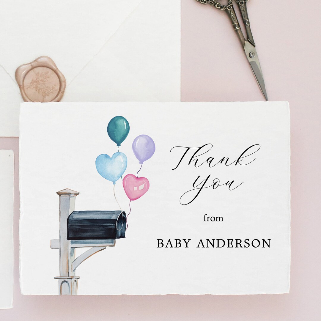 Baby Shower Thank You Postcard: Pink & Blue Balloons (Instant Download) | Etsy (US)