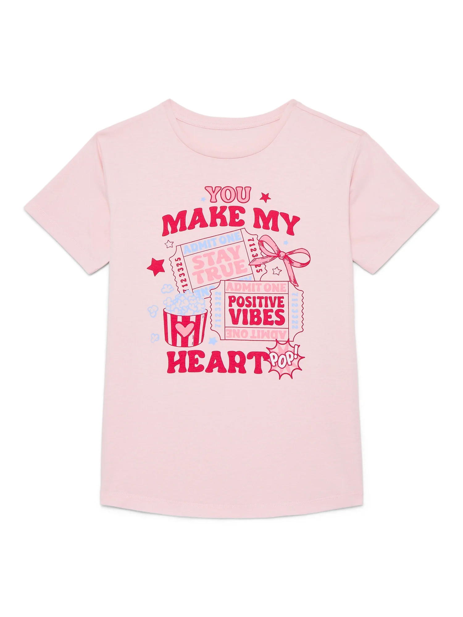 Wonder Nation Girls Heart Pop Graphic T-Shirt with Short Sleeves, Sizes 4-18 | Walmart (US)