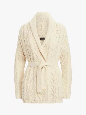 Lauren Ralph Lauren Delsin Long Sleeve Cardigan, Mascarpone Cream | John Lewis (UK)