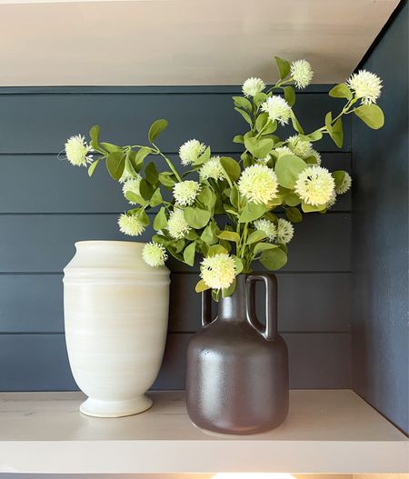 Artisanal vases, shelf decor, faux florals 
Butcher block floating shelves 
Linked a bunch of similar vases and pitchers 

Paint color: Valspar Chimney Smoke 

#LTKstyletip #LTKFind #LTKhome