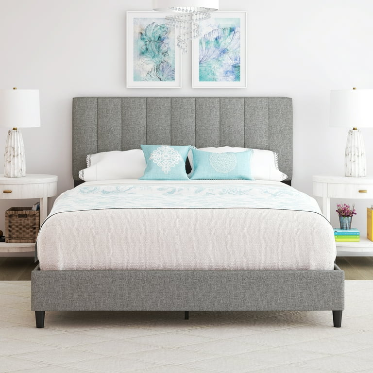 Boyd Sleep Leah Linen Platform Bed Frame with Upholstered Headboard, Grey, Queen | Walmart (US)