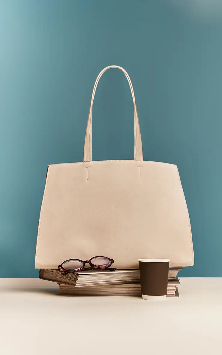 Sand Faux Suede Structured Tote Bag | PrettyLittleThing UK