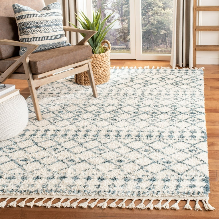 SAFAVIEH Berber Fringe Robynne Aztec Shag Area Rug, Cream/Blue, 9' x 12' | Walmart (US)