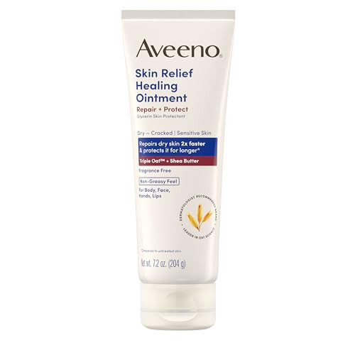 Aveeno Skin Relief Healing Ointment, 72-Hour Skin Protectant with Triple Oat & Shea Butter for Extra Dry, Cracked & Sensitive Skin, Fragrance-Free & Multi-Use for Lips, 7.2 oz | Amazon (US)