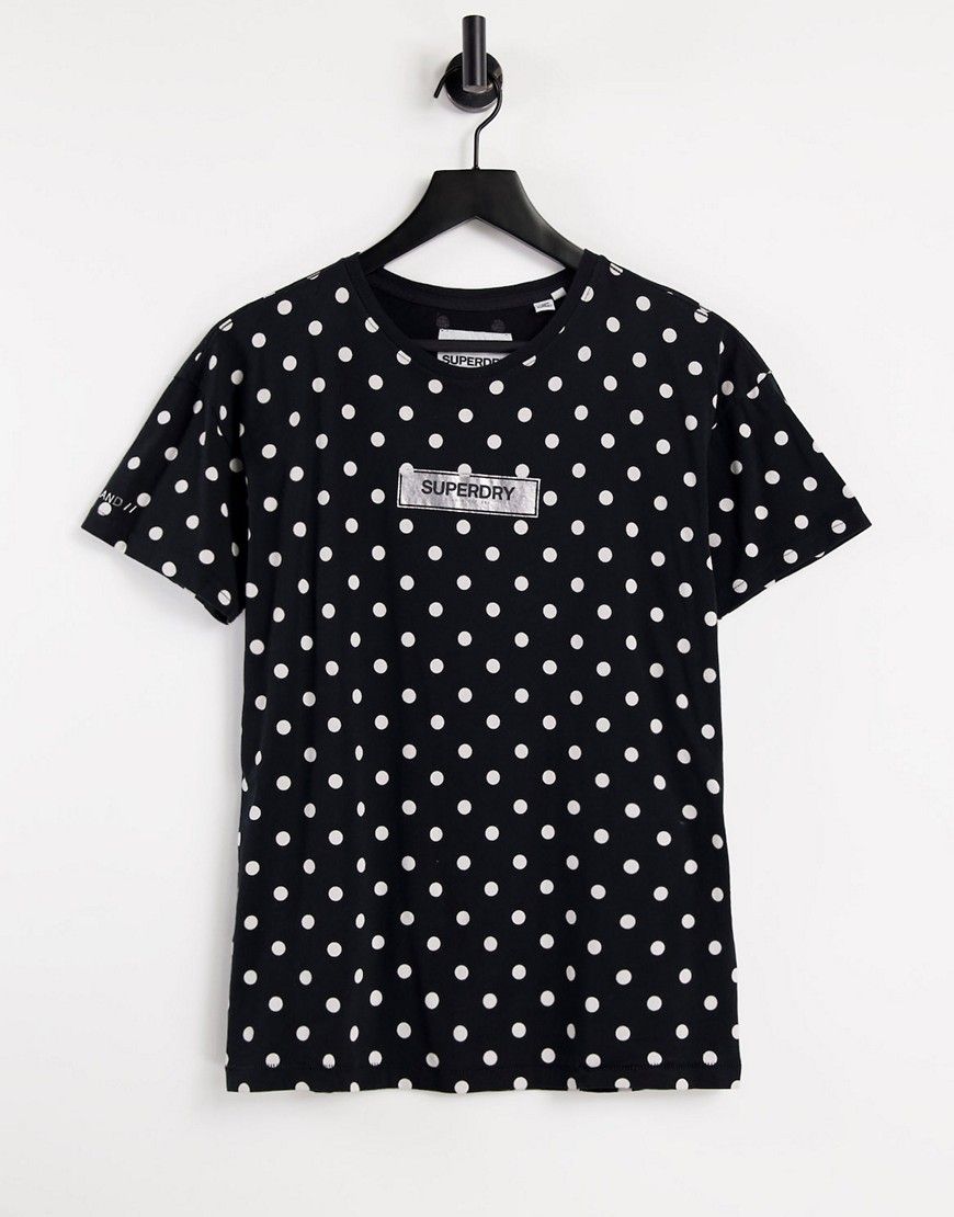 Superdry Studio 395 polka dot logo t-shirt in black | ASOS (Global)