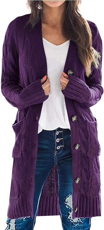 PRETTYGARDEN Long Sleeve Cable Knit Long Cardigan for Women 2024 Fall Winter Chunky Open Front Bu... | Amazon (US)
