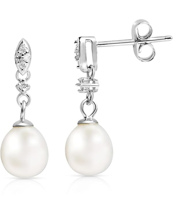 Freshwater Pearl Earrings for Women in Sterling Silver | Sterling Silver Pearl Earrings in Variou... | Amazon (US)