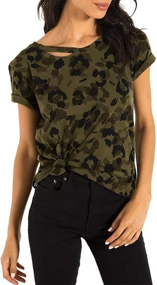 Women's Camo Shirts Short Sleeve Cute Casual Tee Summer Tops Round Neck T Shirt | Amazon (US)