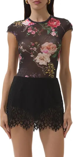 Nina Print Cap Sleeve Mesh Top | Nordstrom