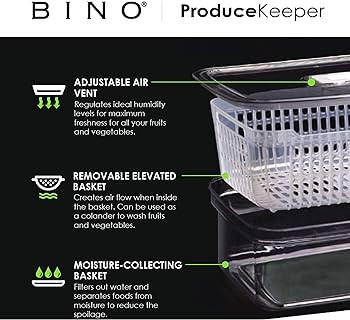 BINO | Produce Saver - 15.2 Cup/3.6L | Fridge Storage Containers for Fruits and Vegetables | Vege... | Amazon (US)