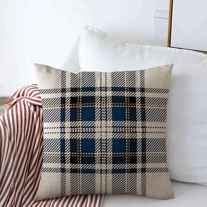 Throw Pillow Covers 16" x 16" Woven Blue Black Clan Stewart Scottish Tartan Vintage Plaid Checker... | Amazon (US)