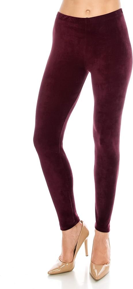 Women's Stretch Velvet Leggings - Premium Soft Warm Winter Solid Basic Pants | Amazon (US)