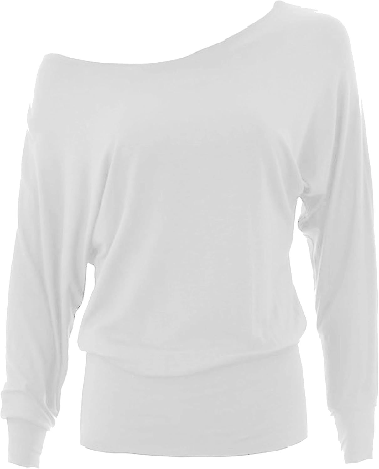 Ladies Womens Off the Shoulder Batwing Long Sleeve Jersey Plain Top in UK 6-22 | Amazon (UK)