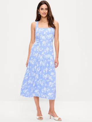 Fit & Flare Sleeveless Linen-Blend Midi Dress | Old Navy (CA)