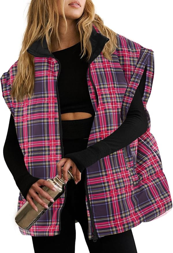 Tankaneo Womens Floral Oversized Puffer Vest Cap Sleeve Winter Warm Puffy Quilted Jackets Coat | Amazon (US)