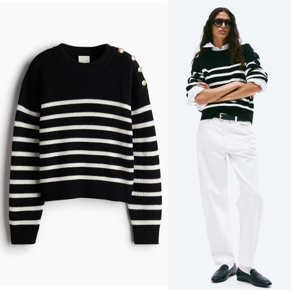 Black/White Striped Button Detail Sweater (S, M, XL) | Poshmark