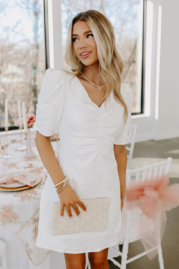 Secret Garden Jacquard Mini Dress in White | Impressions Online Boutique