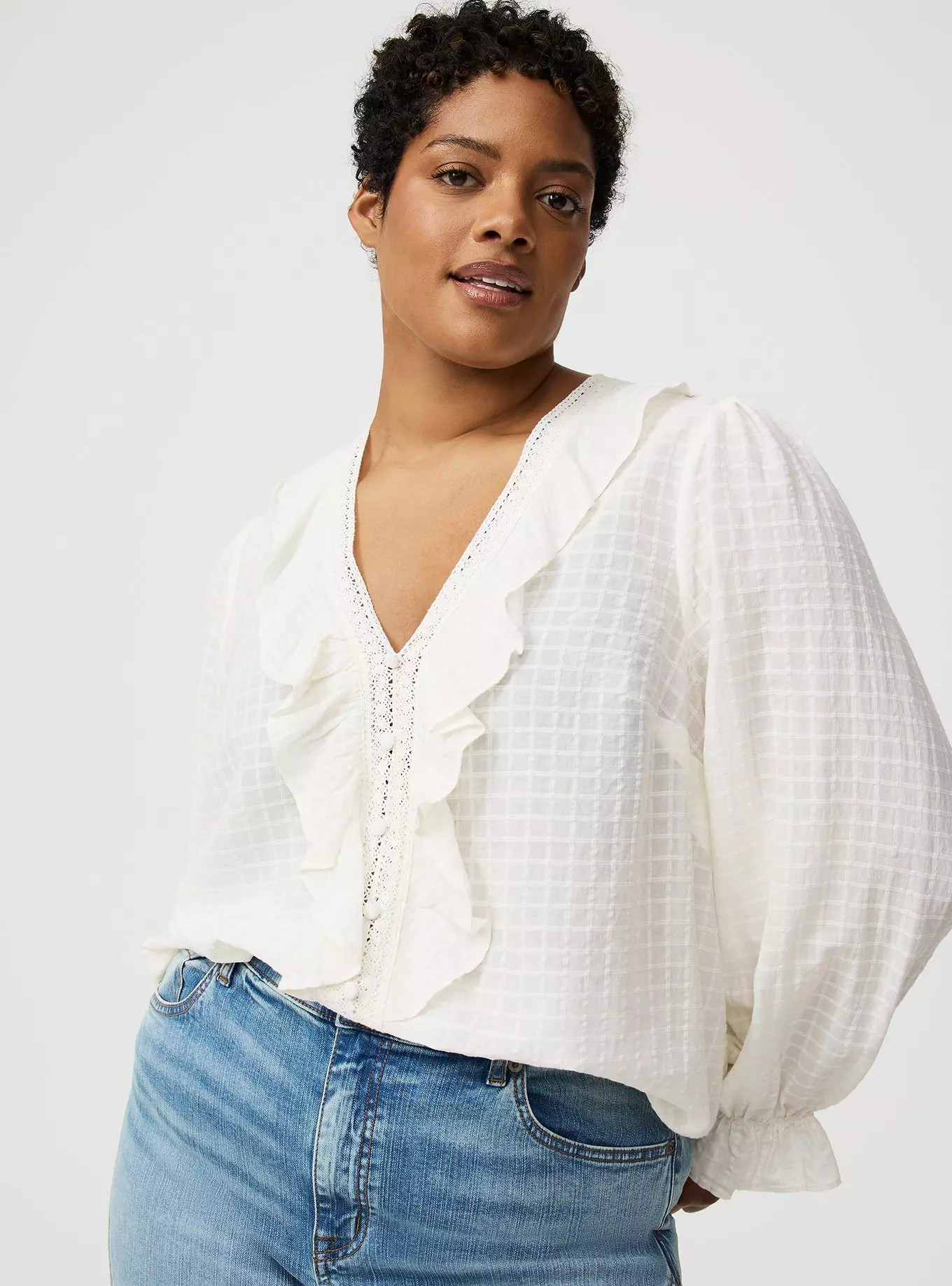 Button-Front Ruffle Blouse | Torrid (US & Canada)