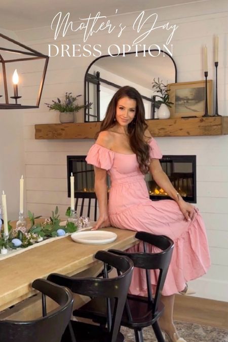 Linking this pretty pink dress that would make a beautiful Mother’s Day dress option. You can wear this on or off the shoulder. Also linking my neutral dining room details. I’m a size M in the dress. 

🏷️ midi dress , Mother’s Day dress , off shoulder dress , dining room table , rustic mantel , mantle , dining room chairs , pottery barn 

#LTKfindsunder50 #LTKhome
