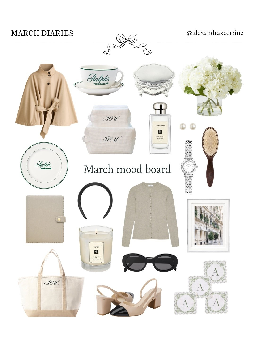 March mood board ☕️🤍

#springaesthetic #classicstyle #ralphscoffee #moodboardaesthetic #pinterestinspo 

[ March spring mood board, classic Nancy Meyers aesthetic, Ralph’s coffee, chic girl luxury aesthetic, spring style, soft classic luxury, Pinterest mood board aesthetic ]

#LTKSeasonal