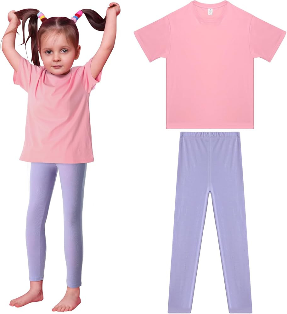 Cuffbow 2Pcs Halloween Cartoon Costume Pink T-Shirt and Purple Leggings Set for Girls Boys for Halloween Costume Party | Amazon (US)