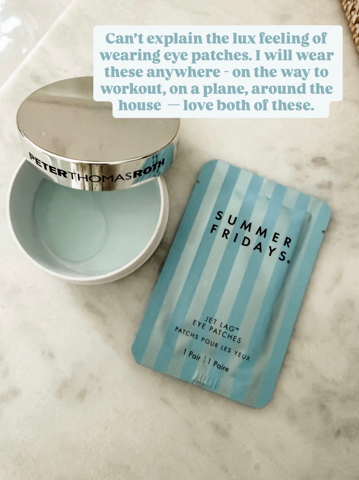 The two types of eye patches that I use! The Peter Thomas Roth ones has been my tried & true for years! I always travel with them! I just tried out these Summer Friday jet leg eye patches when I flew to London! I wore them on the plane! Both great stocking stuffers!

Loverly Grey, eye patches, Peter Thomas Roth, summer Friday, travel essentials, beauty, skincare, stocking stuffers, self care 

#LTKTravel #LTKBeauty