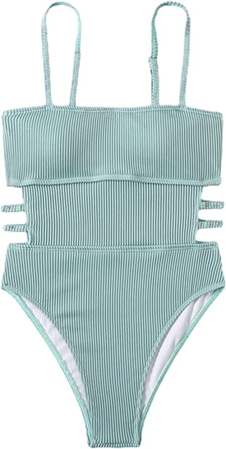 Hilinker Women's Ribbed One Piece Swimwear Cutout Tummy Control Bathing Suit | Amazon (US)