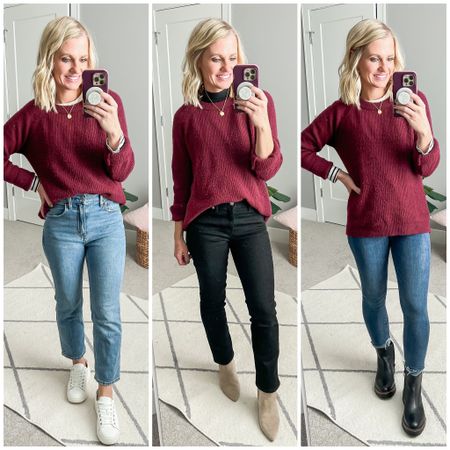 Outfit ideas from mom-friendly winter capsule wardrobe. Head over to thriftywifehappylife.com for more details!

#LTKstyletip #LTKfindsunder100 #LTKSeasonal