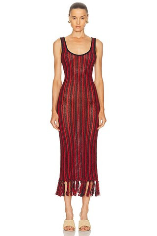 Stripe Scoopneck Fringe Dress | FWRD 