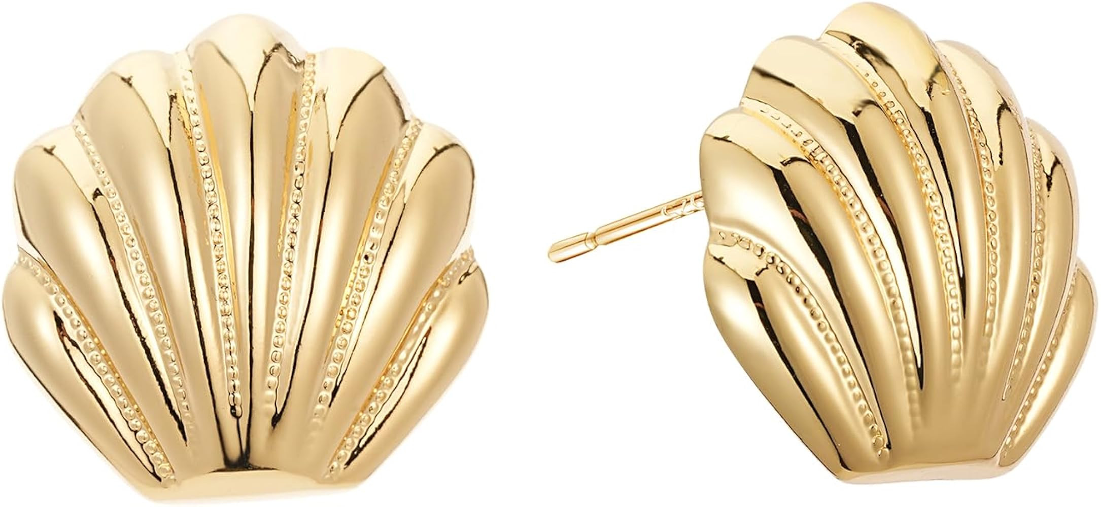 Gold Seashell Earrings for Women, 18K Gold Plated Starfish Sea Shell Stud Earring Trendy Summer O... | Amazon (US)