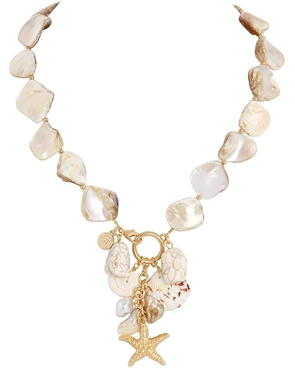 Firstmeet Natural Freshwater Shell Choker With Pearl Starfish Turquoise Pendant Irregular Mother ... | Amazon (US)
