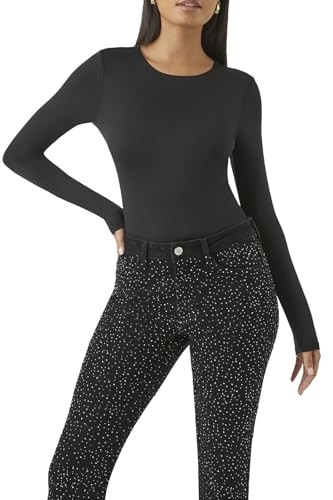 Forever 21 Women's Fitted Long-Sleeve Bodysuit, Black, Large | Amazon (US)
