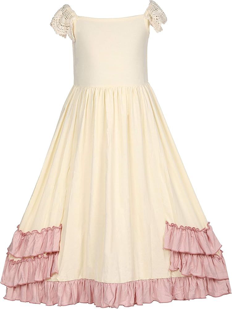 Everweekend Girls Boho Maxi Dress, Flower Girl Flowy Ruffle Swing Twirly Party Dresses | Amazon (US)