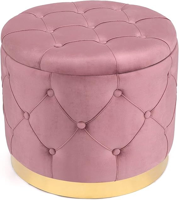 Homebeez 18.9" Round Velvet Storage Ottoman, Pre-Assembled Multi-Function Storage Vanity Stool, B... | Amazon (US)