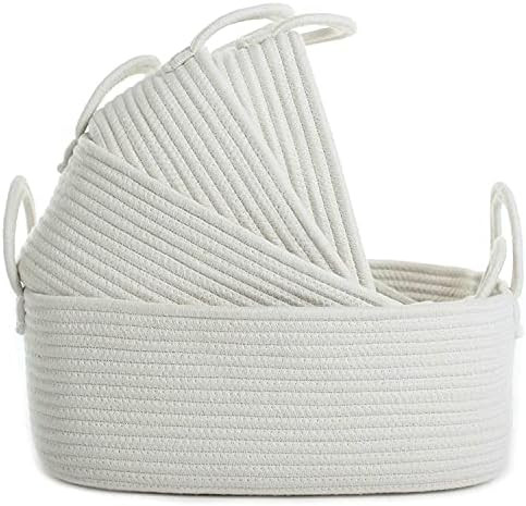 Storage Baskets Set of 4 - Woven Basket Cotton Rope Bin, Small White Basket Organizer for Baby Nu... | Amazon (US)