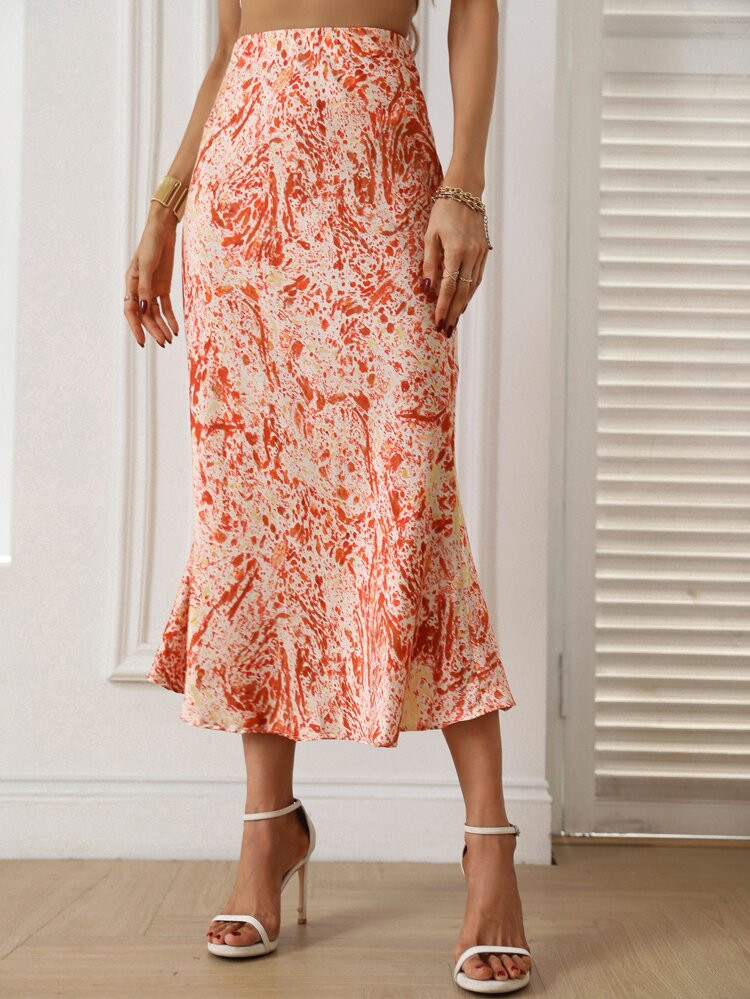High Waist Allover Print Mermaid Hem Skirt | SHEIN