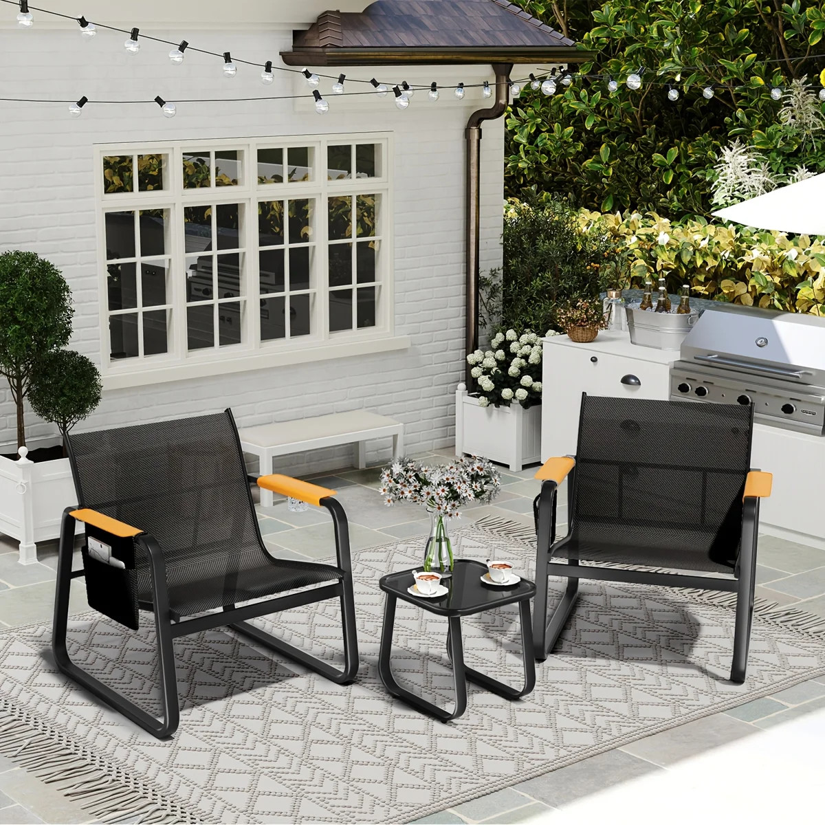 Rebrilliant 3 Piece Outdoor Patio Furniture Set, Wide Armrests With Breathable Textilene Chairs &... | Wayfair North America
