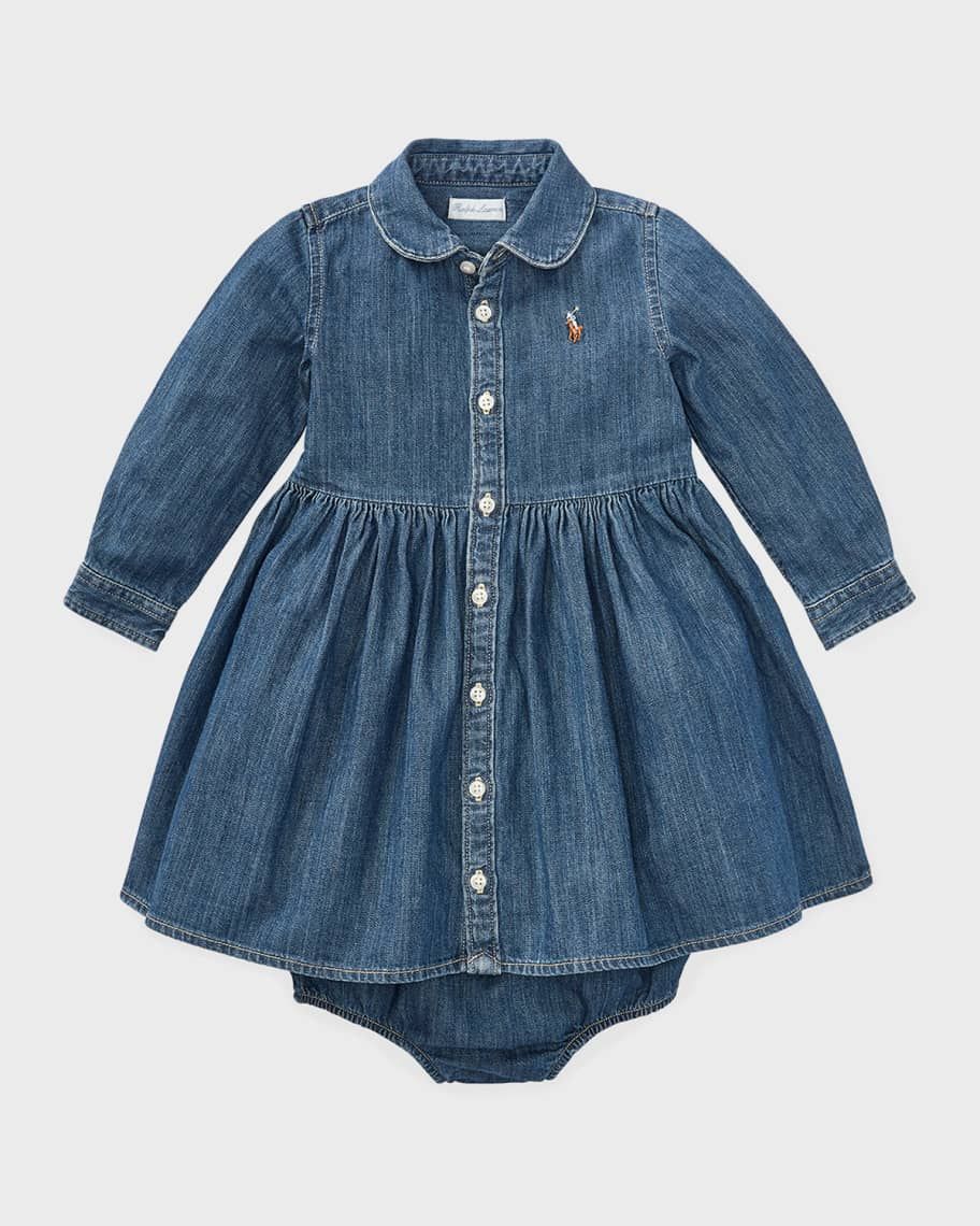 Ralph Lauren Childrenswear Girl's Belted Fit-and-Flare Denim Shirtdress, Size 3M-24M | Neiman Marcus