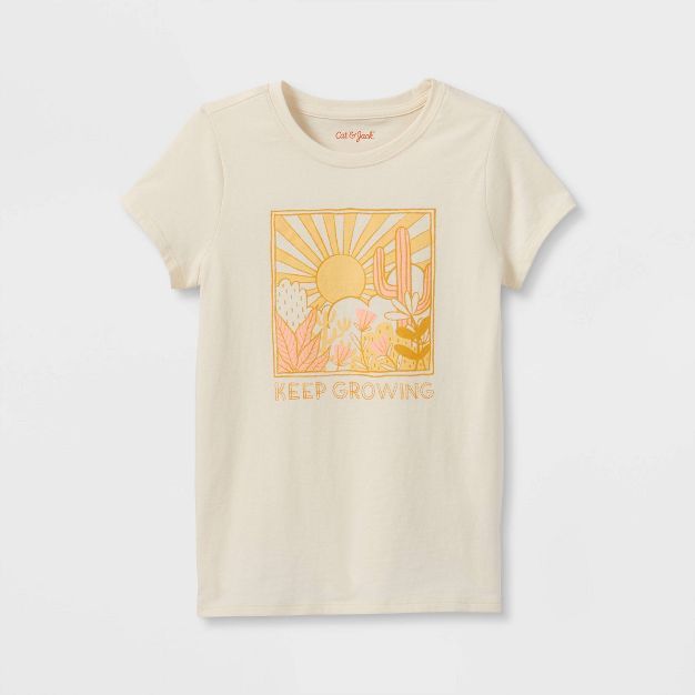 Girls' 'Keep Growing' Short Sleeve Graphic T-Shirt - Cat & Jack™ Cream | Target