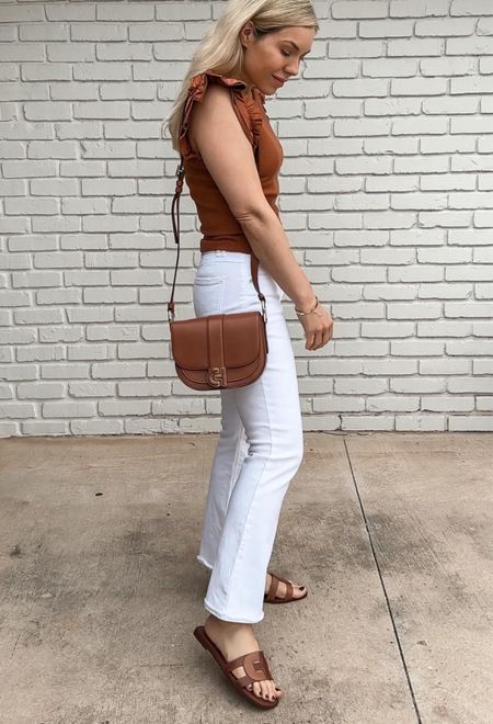 Ruffled Top
White jeans 
Bag 
Sandal
Sandals

Vacation outfit
Date night outfit
Spring outfit
#Itkseasonal
#Itkover40
#Itku
#LTKshoecrush #LTKfindsunder100 #LTKitbag