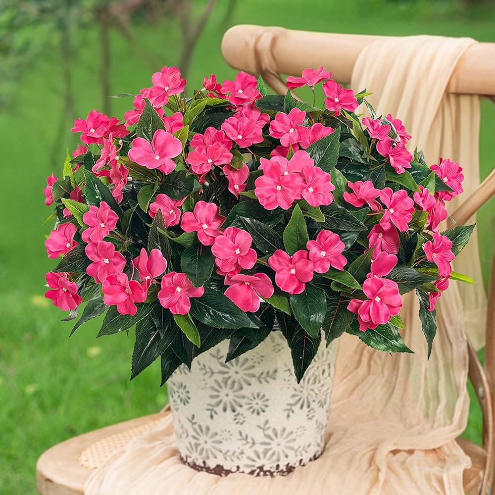 Artificial Impatiens Bouquet Flowers for Outdoors Silk Faux Flowers for Outdoor Impatiens Plants ... | Amazon (US)